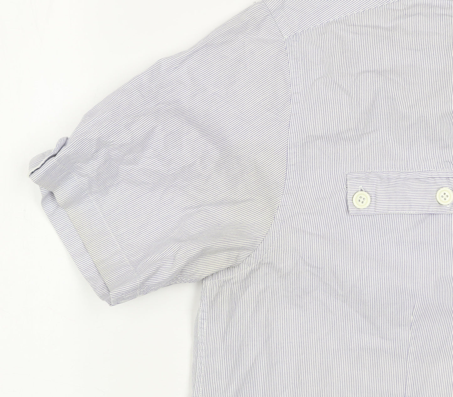 Peter Werth Men's Blue Striped Short Sleeve Button-Up Shirt L