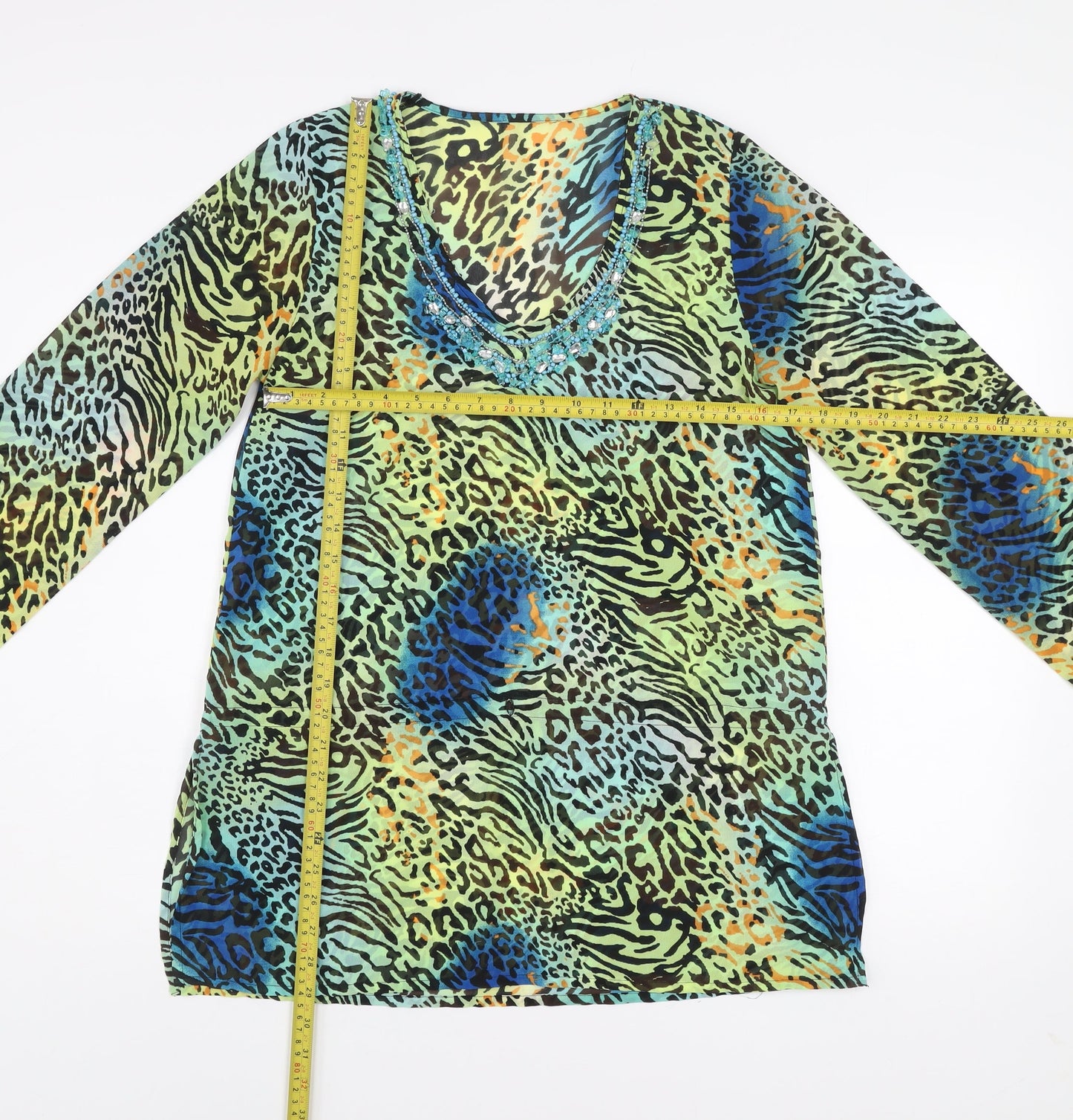 St. Bernard for Dunnes Stores Women's Multicoloured Animal Print Beaded V-Neck Tunic Blouse Size S