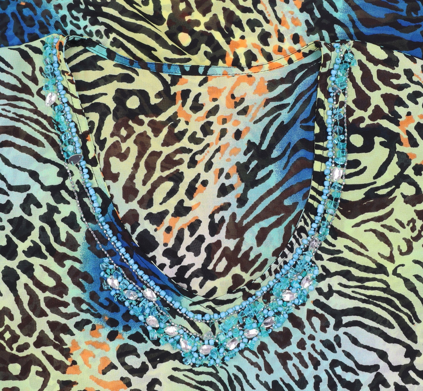 St. Bernard for Dunnes Stores Women's Multicoloured Animal Print Beaded V-Neck Tunic Blouse Size S