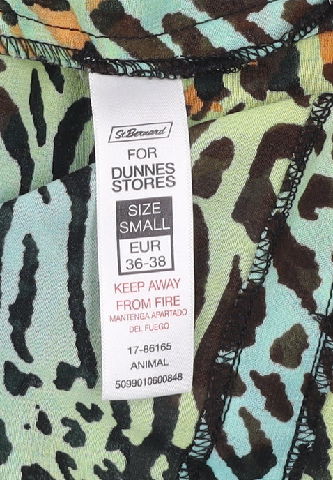 St. Bernard for Dunnes Stores Women's Multicoloured Animal Print Beaded V-Neck Tunic Blouse Size S