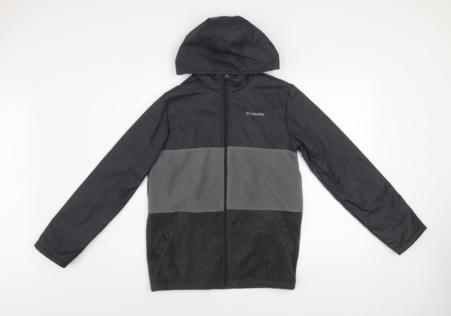 Columbia Men's Grey L Windbreaker Fleece Hooded Jacket Outdoor