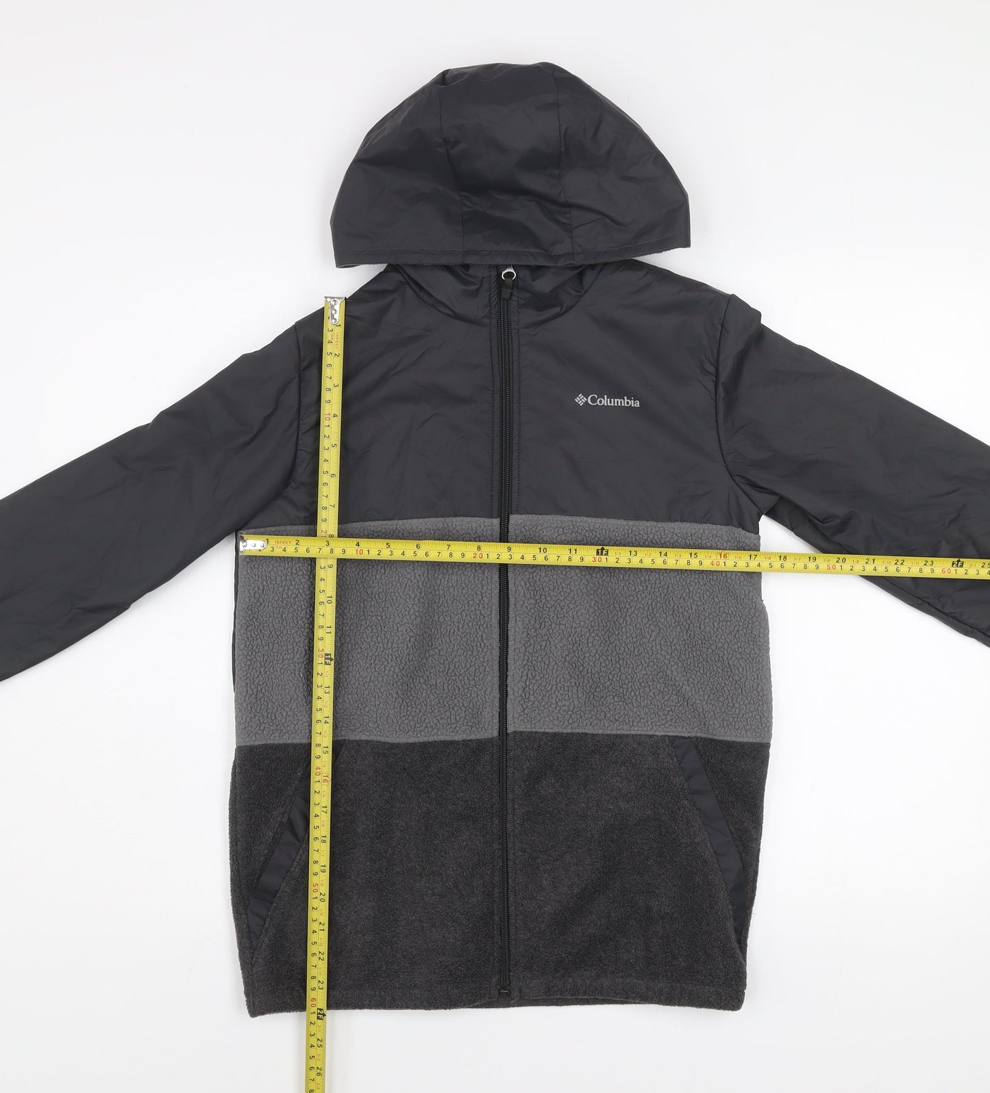 Columbia Men's Grey L Windbreaker Fleece Hooded Jacket Outdoor