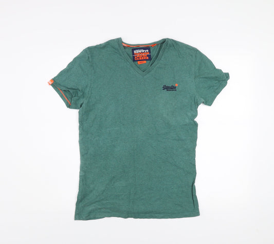 Superdry Men's Green V-Neck Orange Label T-Shirt Size S