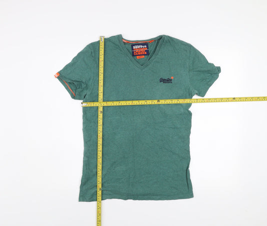 Superdry Men's Green V-Neck Orange Label T-Shirt Size S