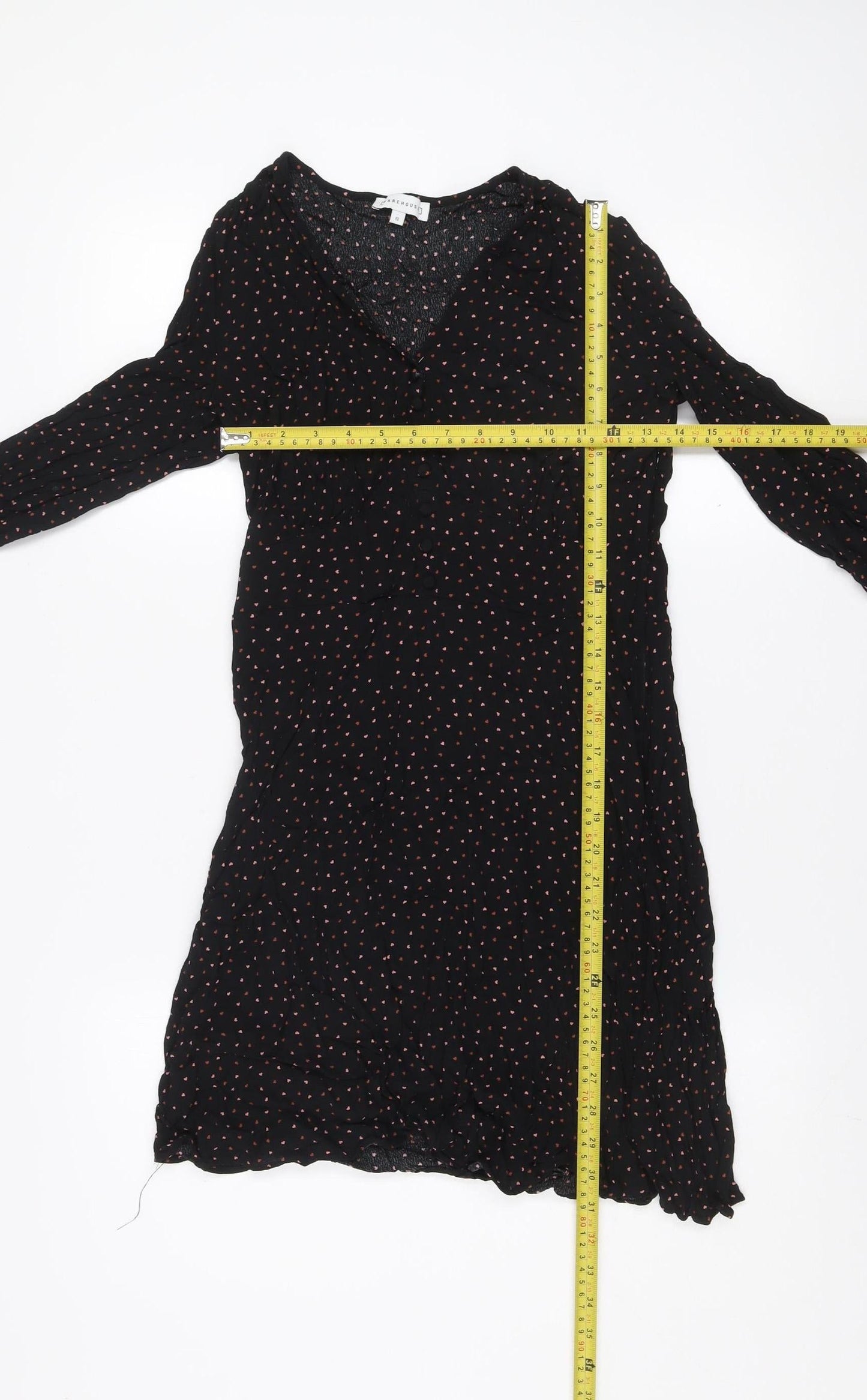 Warehouse Women Black Polka Dot Viscose Shift Dress Size 12