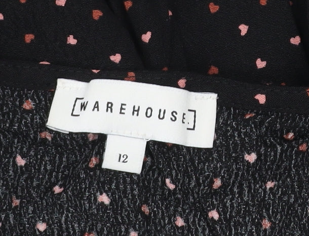 Warehouse Women Black Polka Dot Viscose Shift Dress Size 12