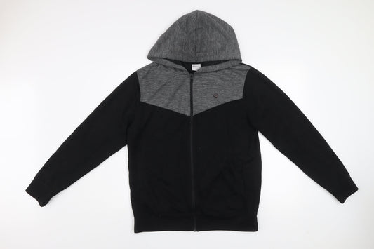 Jack & Jones Mens Black Grey Hooded Full Zip Jacket Size L