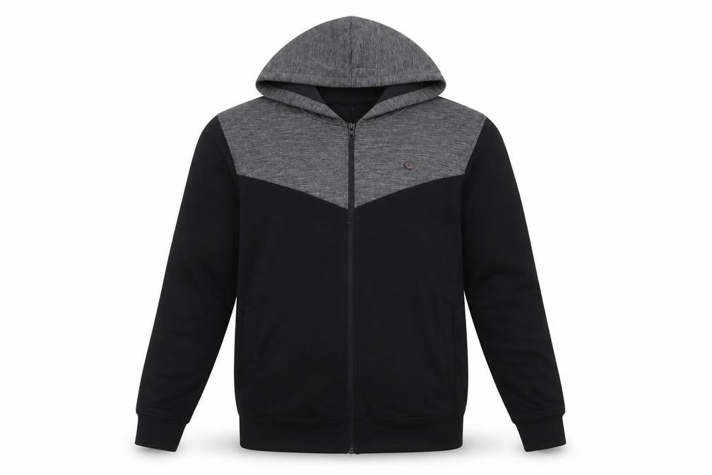 Jack & Jones Mens Black Grey Hooded Full Zip Jacket Size L