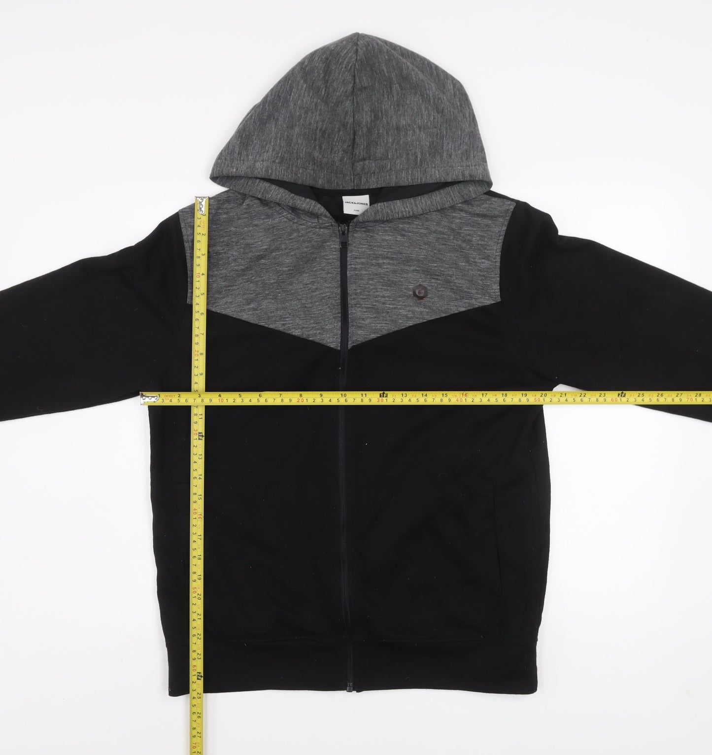 Jack & Jones Mens Black Grey Hooded Full Zip Jacket Size L