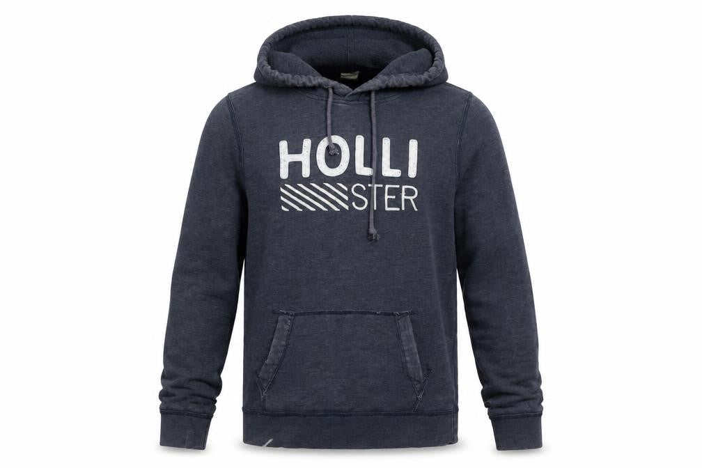 Hollister Men Blue Pullover Hoodie M Logo Graphic Cotton Blend