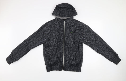 Rebel Boys Black Skull Print Hooded Windbreaker Jacket 12 Years