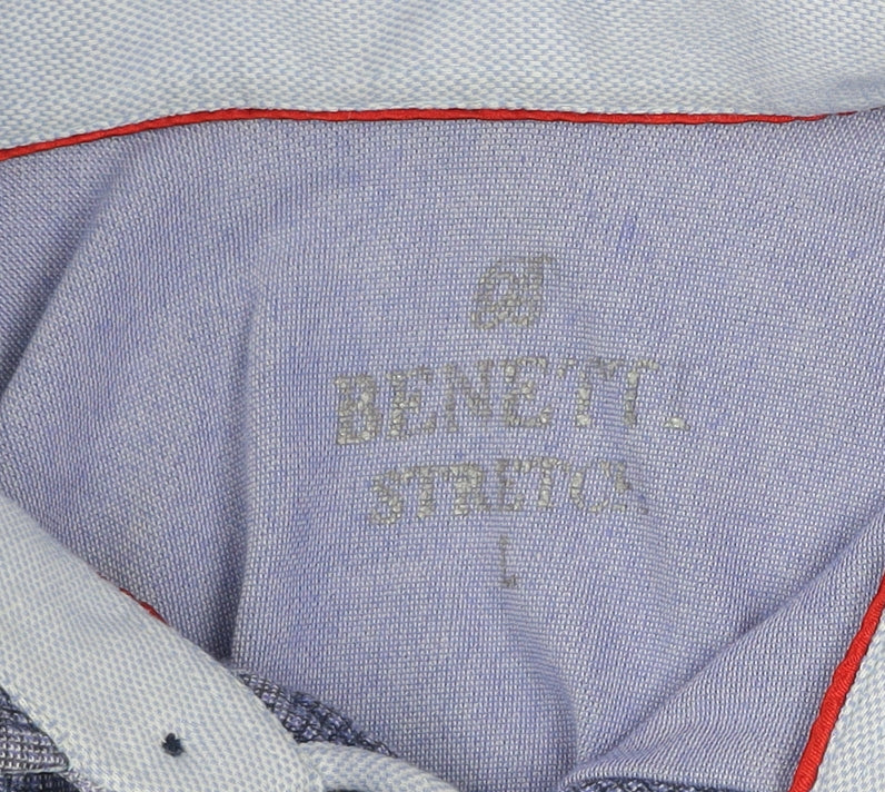Benetti Mens Blue Long Sleeve Stretch Button-Up Shirt Size L
