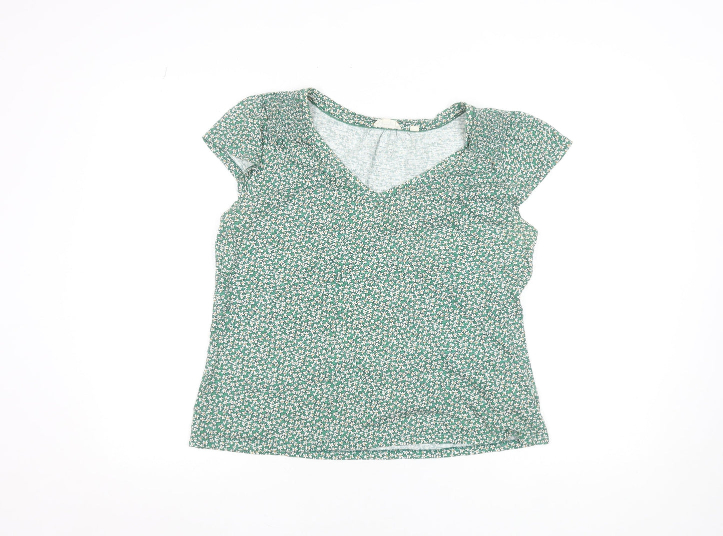 Fat Face Womens Green Floral V-Neck Cotton Modal T-Shirt Size 12