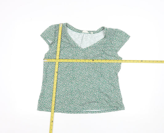Fat Face Womens Green Floral V-Neck Cotton Modal T-Shirt Size 12