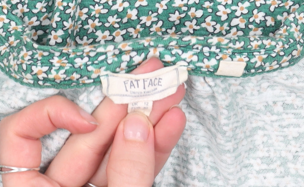 Fat Face Womens Green Floral V-Neck Cotton Modal T-Shirt Size 12