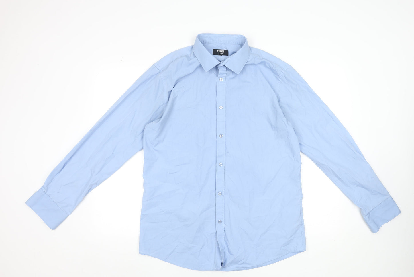 Dunnes Stores Men's Blue Slim Fit Long Sleeve Button-Up Shirt Size 16.5