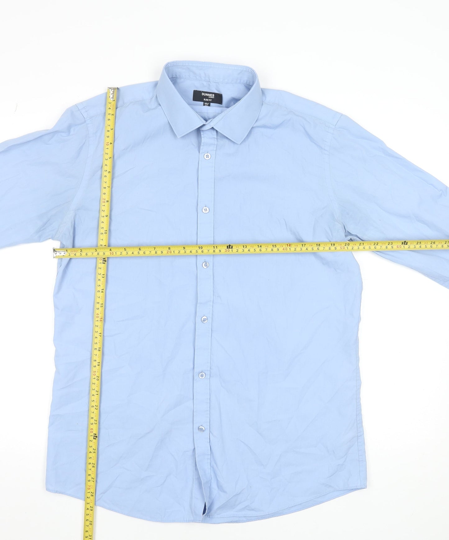 Dunnes Stores Men's Blue Slim Fit Long Sleeve Button-Up Shirt Size 16.5