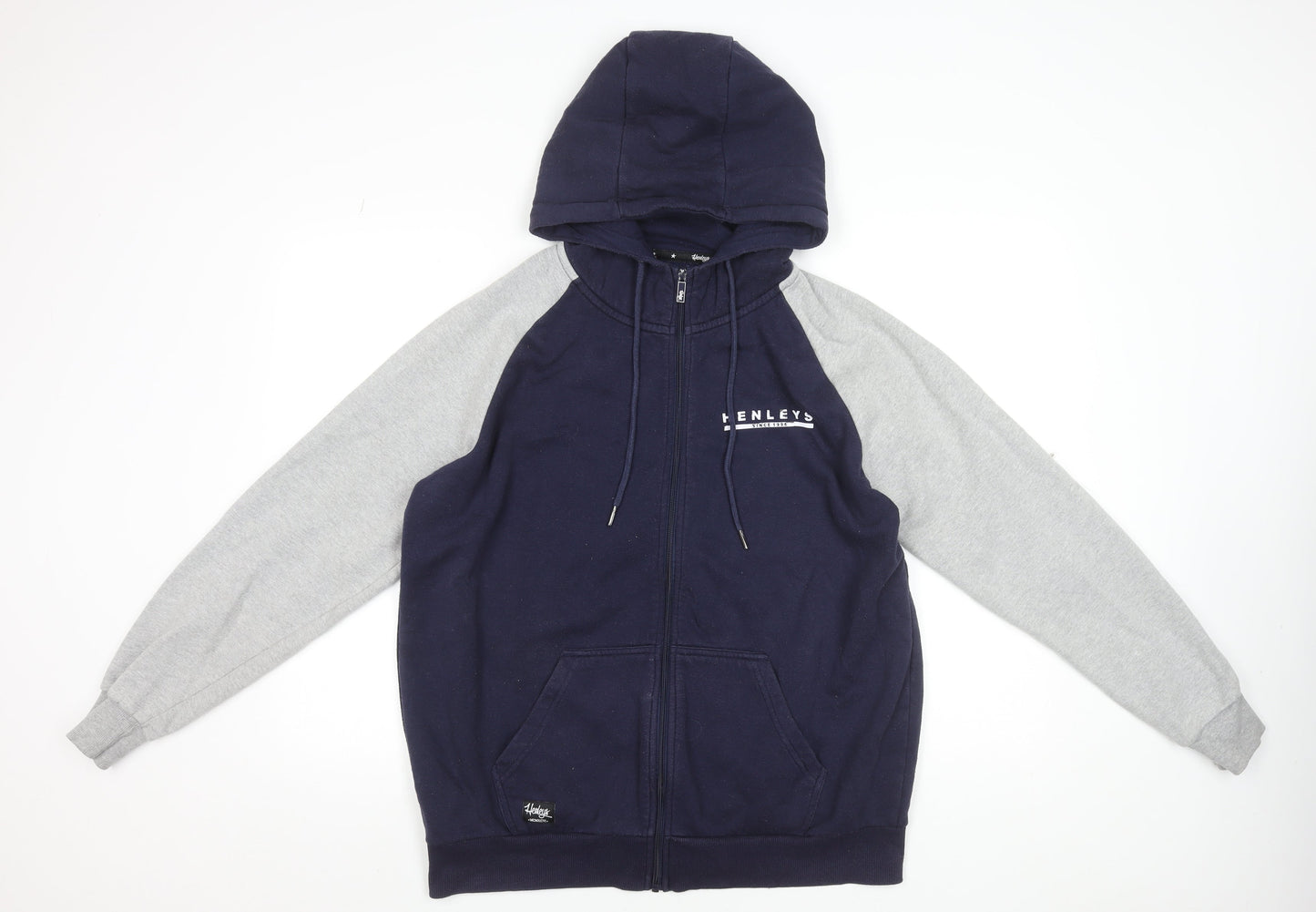 Henleys Men's Blue & Grey Full Zip Hooded Active Jacket Size L