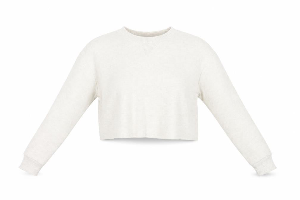 ZARA Women Beige Knit Crew Neck Cropped Long Sleeve Jumper Size S