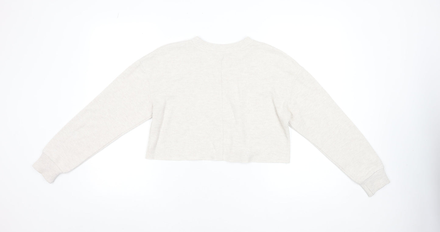 ZARA Women Beige Knit Crew Neck Cropped Long Sleeve Jumper Size S