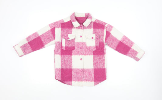 Dunnes Stores Girls Pink Check Shirt Jacket 7-8 Years Lined Winter Casual