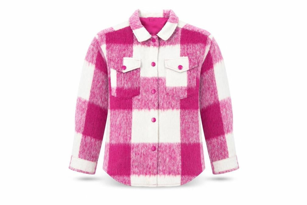 Dunnes Girls Pink Check Shirt Jacket 7-8 Years Lined Winter Casual