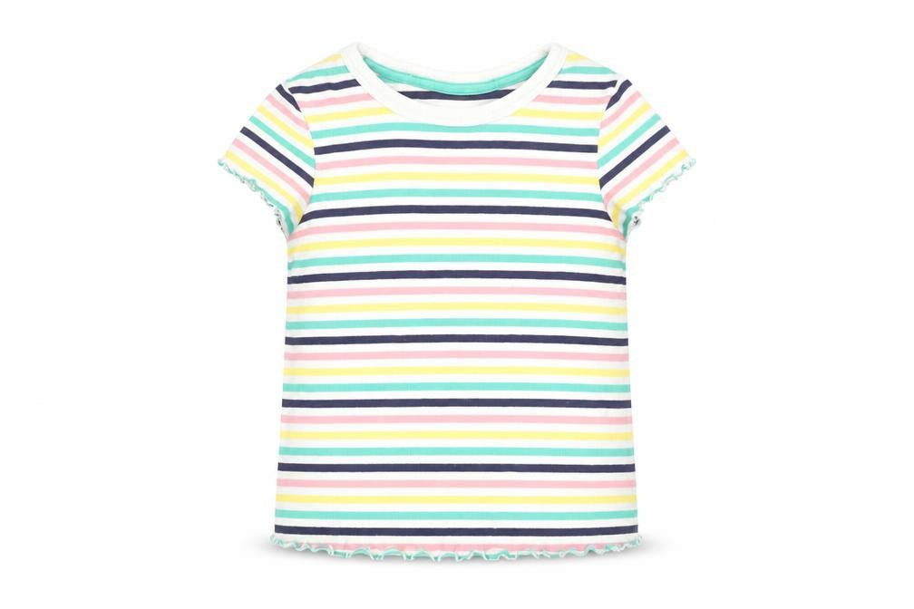Marks and Spencer Girls Multicoloured Striped Short Sleeve Cotton T-Shirt 4-5 Years