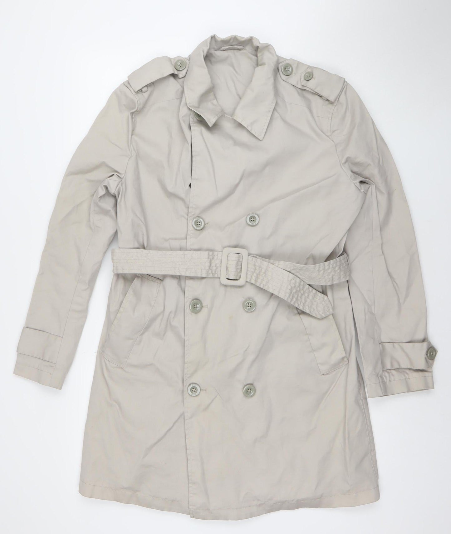 DKNY Women's Beige Trench Coat Size 12 Belted Cotton Blend