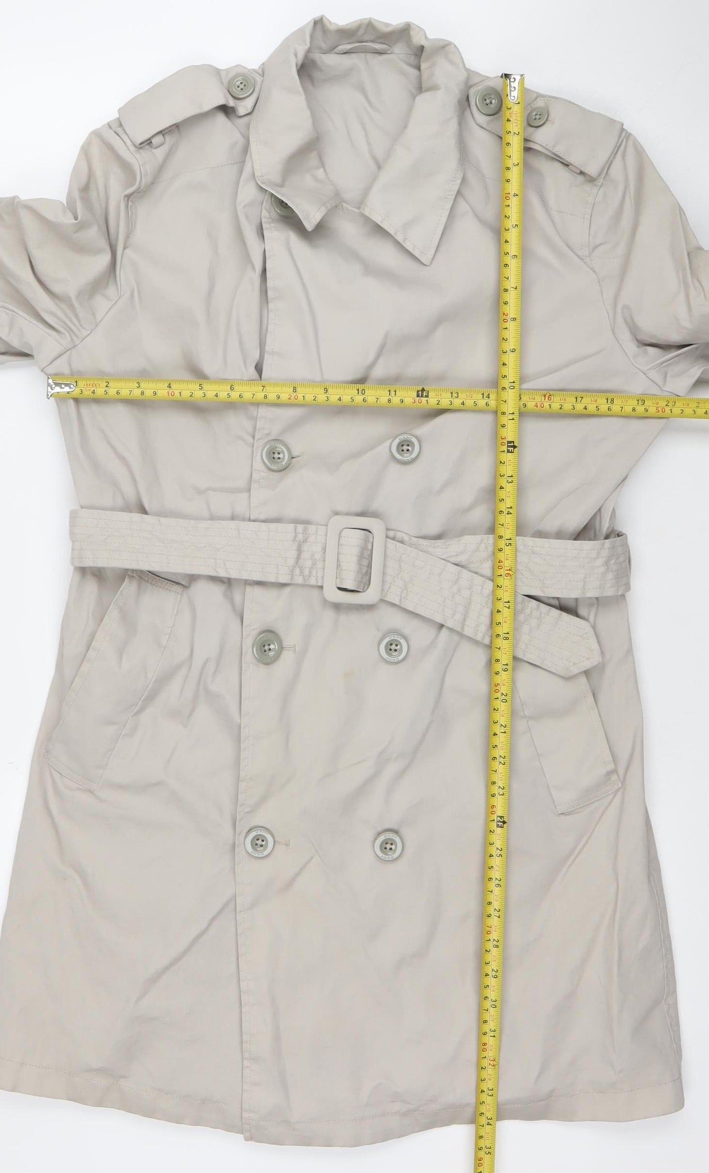 DKNY Women's Beige Trench Coat Size 12 Belted Cotton Blend