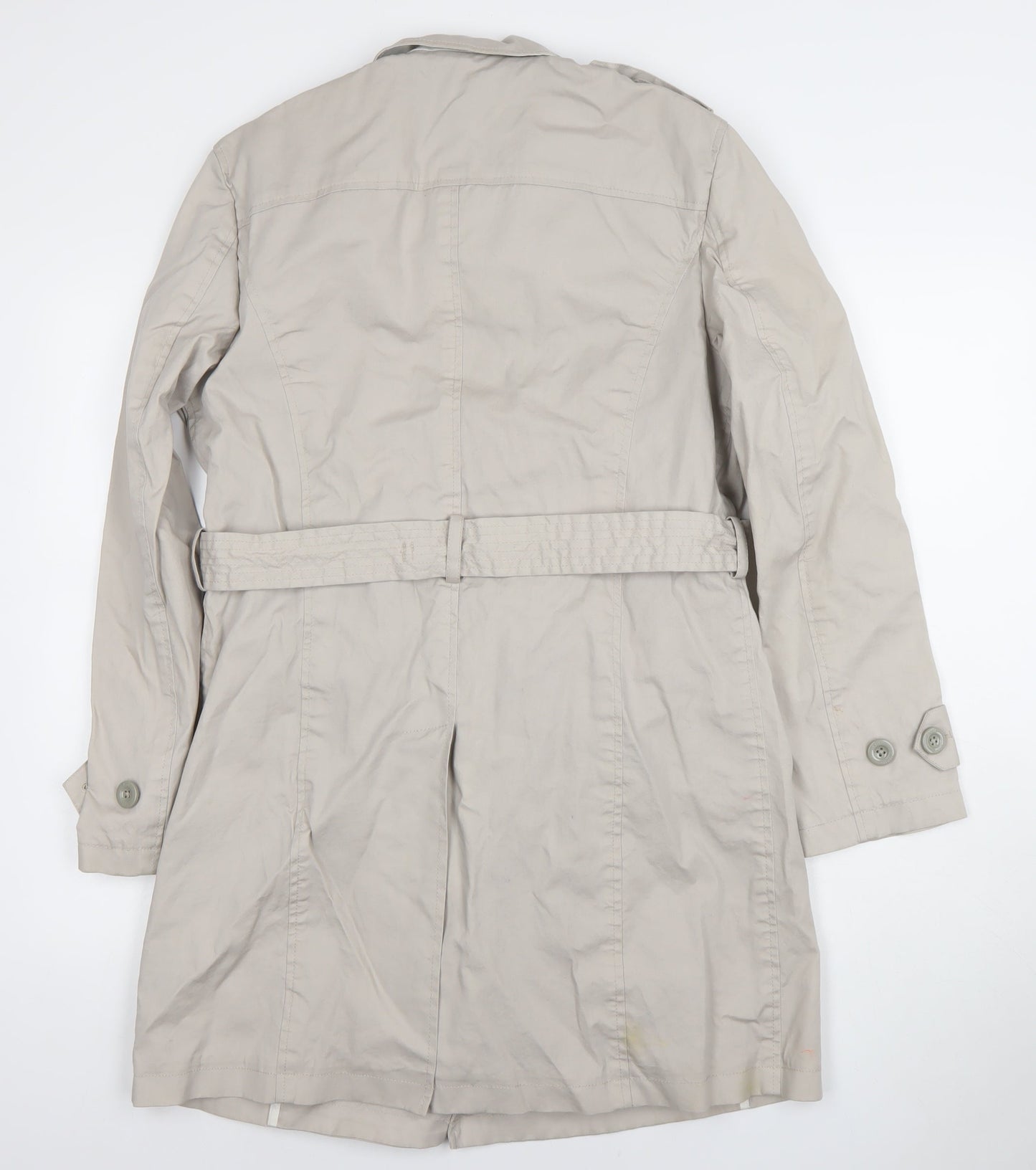 DKNY Women's Beige Trench Coat Size 12 Belted Cotton Blend