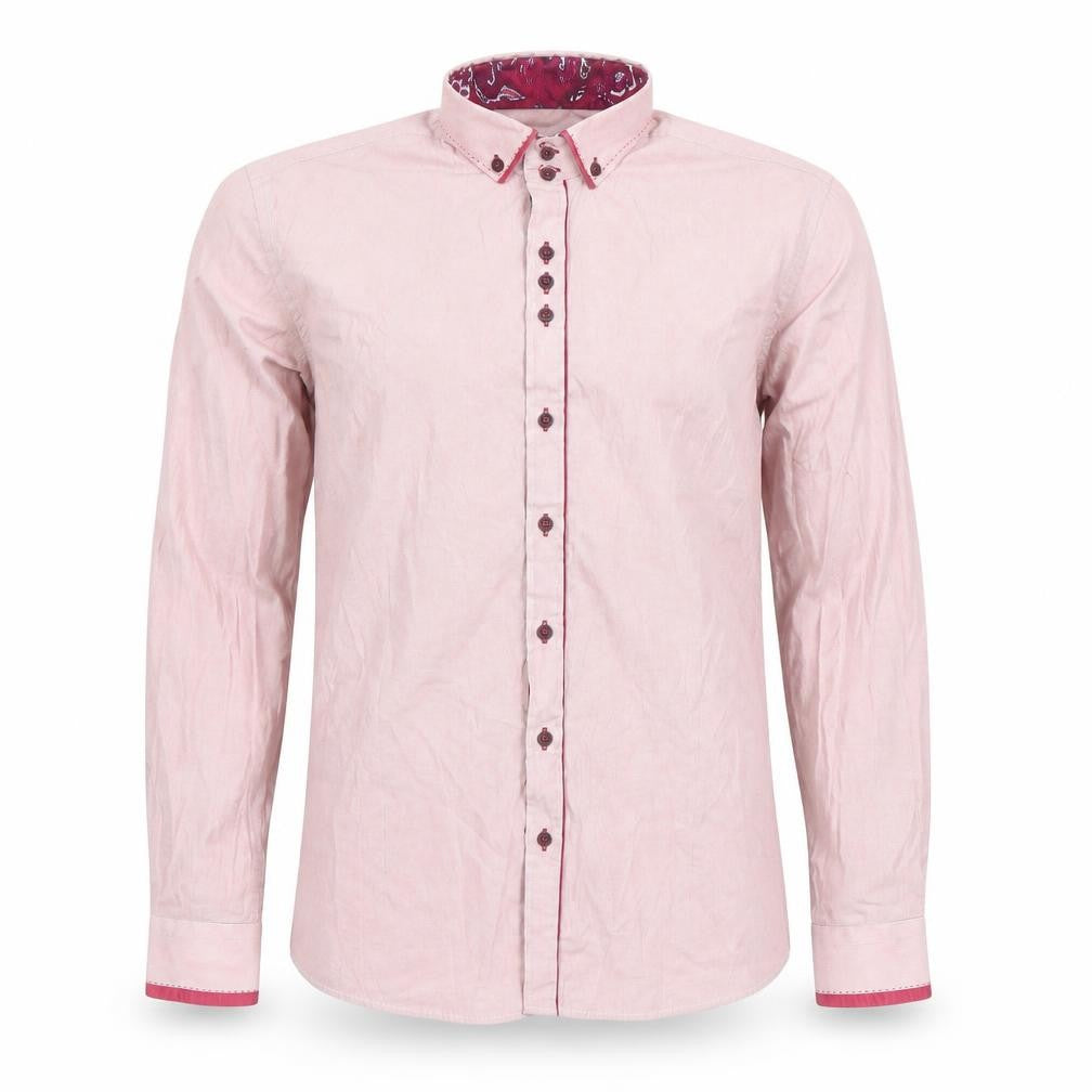 Guide London Men's Pink Slim Fit Long Sleeve Formal Cotton Blend Shirt M