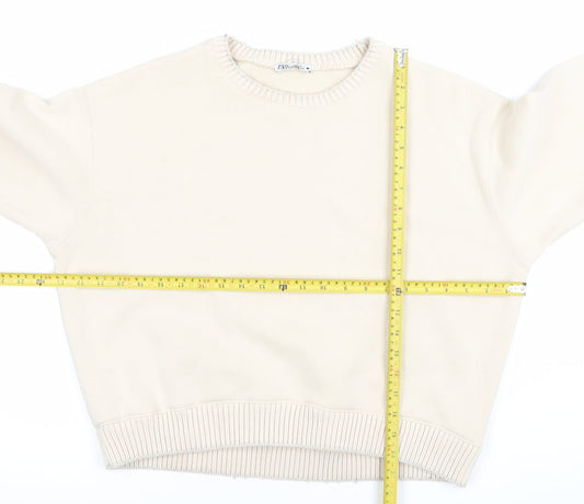 Zara Women's Beige Cotton Pullover Sweatshirt Size S