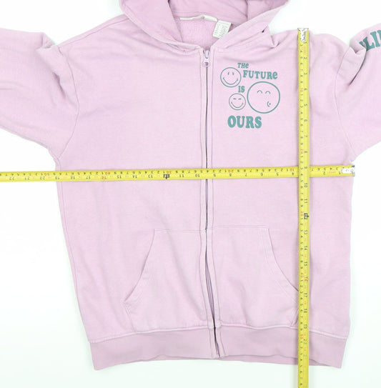 H&M SmileyWorld Girls Pink Full Zip Hoodie 8-10 Years Graphic Print Cotton Blend