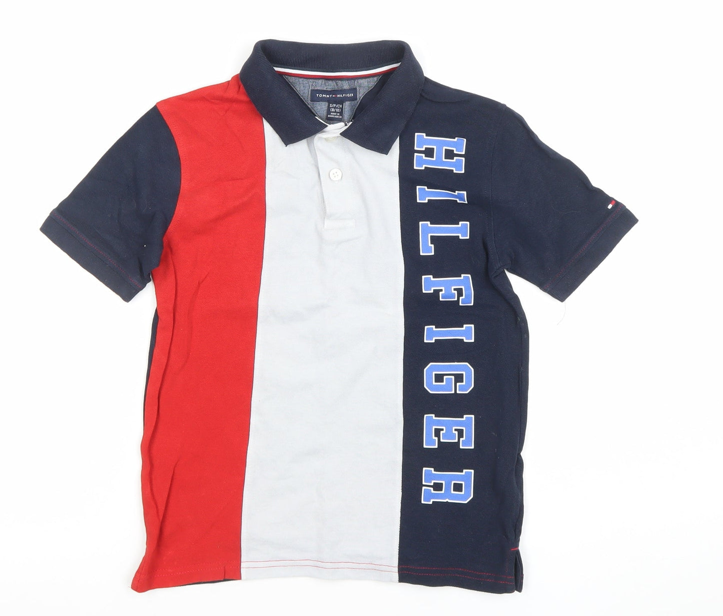 Tommy Hilfiger Boys Navy Red White Polo Shirt Size 8/10 Classic Cotton