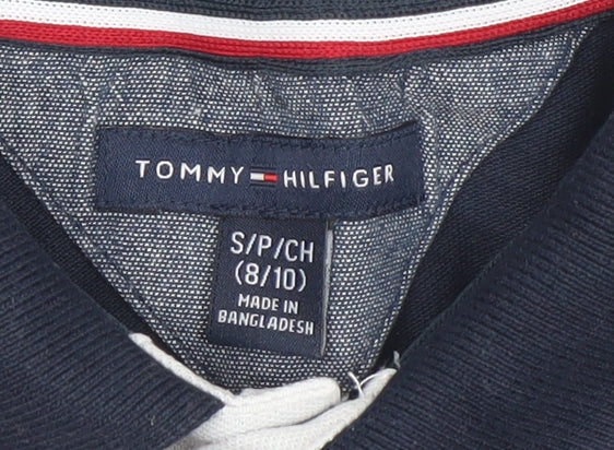 Tommy Hilfiger Boys Navy Red White Polo Shirt Size 8/10 Classic Cotton