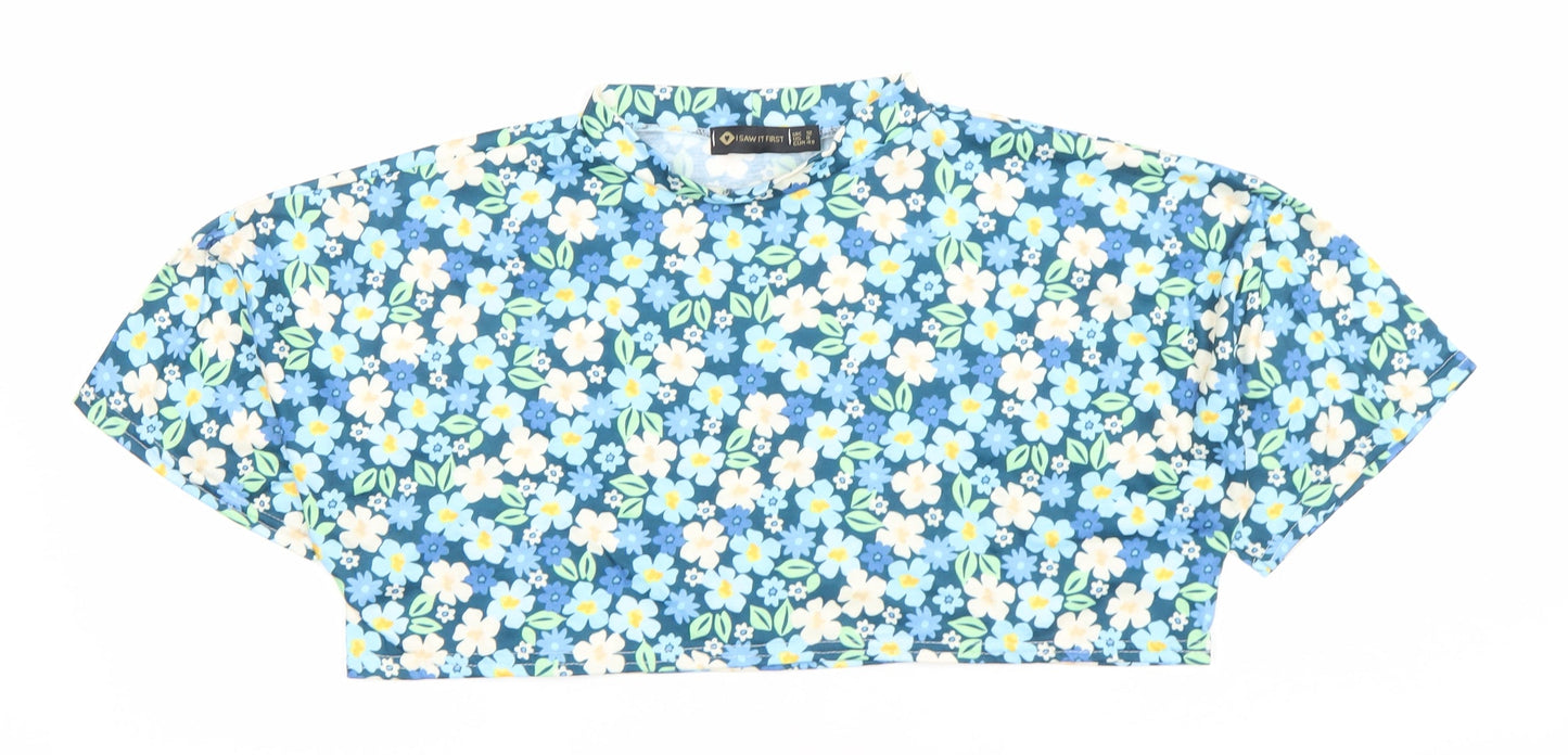 I Saw It First Women's Blue Floral Cropped High Neck Top Size 12