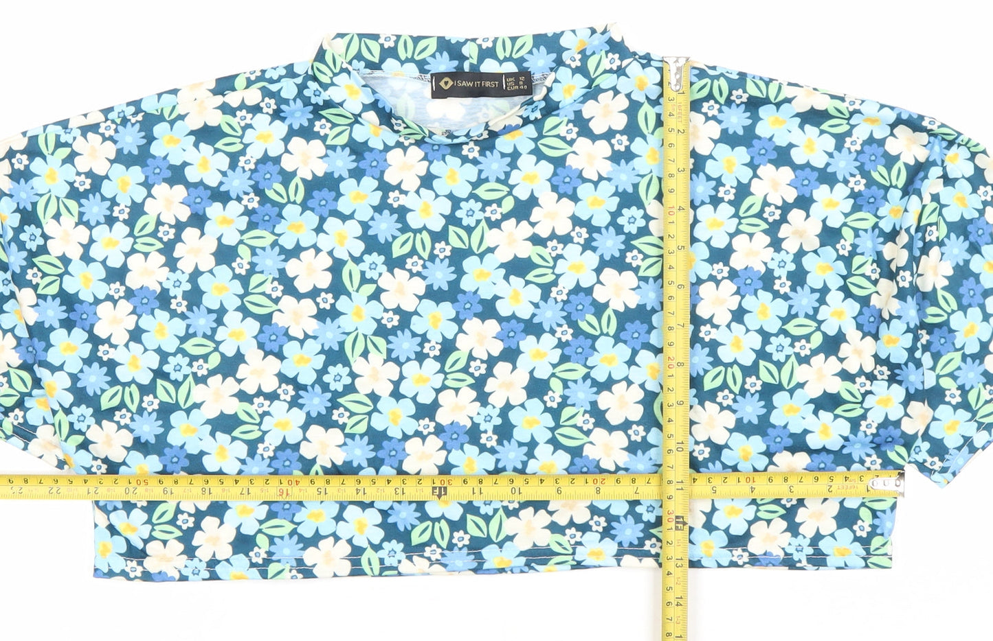 I Saw It First Women's Blue Floral Cropped High Neck Top Size 12
