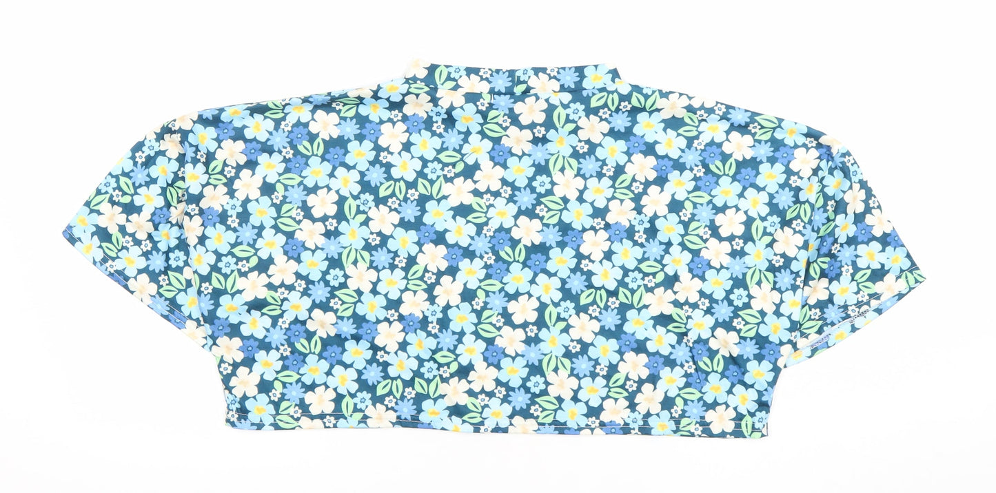 I Saw It First Women's Blue Floral Cropped High Neck Top Size 12