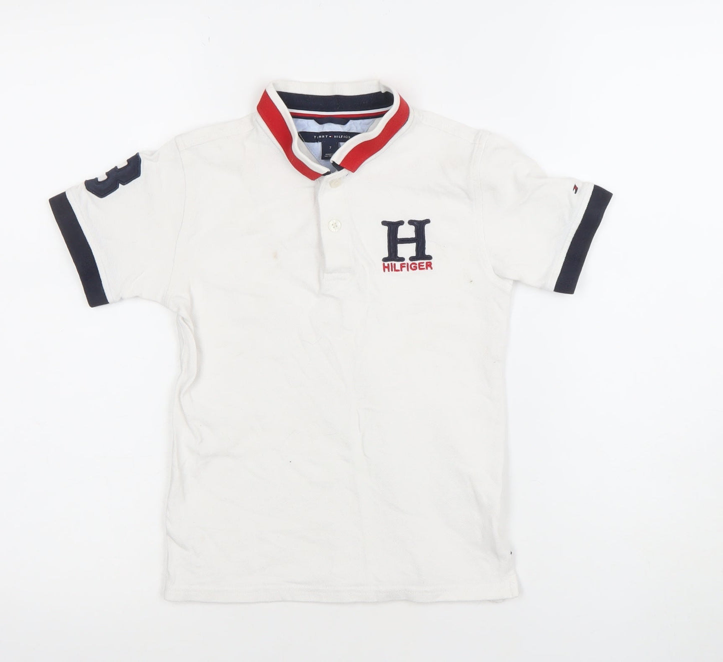 Tommy Hilfiger Boys White Polo Shirt 7 Years Embroidered Logo Collared Top