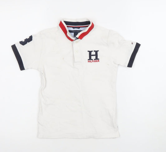 Tommy Hilfiger Boys White Polo Shirt 7 Years Embroidered Logo Collared Top