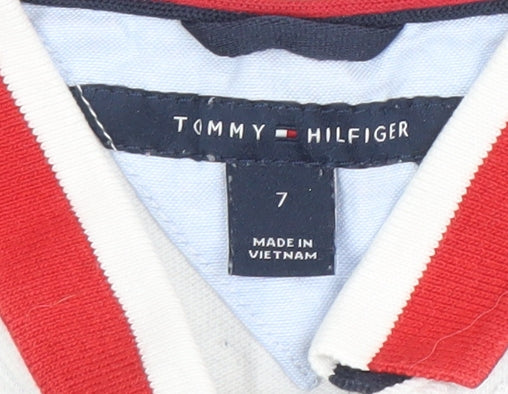 Tommy Hilfiger Boys White Polo Shirt 7 Years Embroidered Logo Collared Top