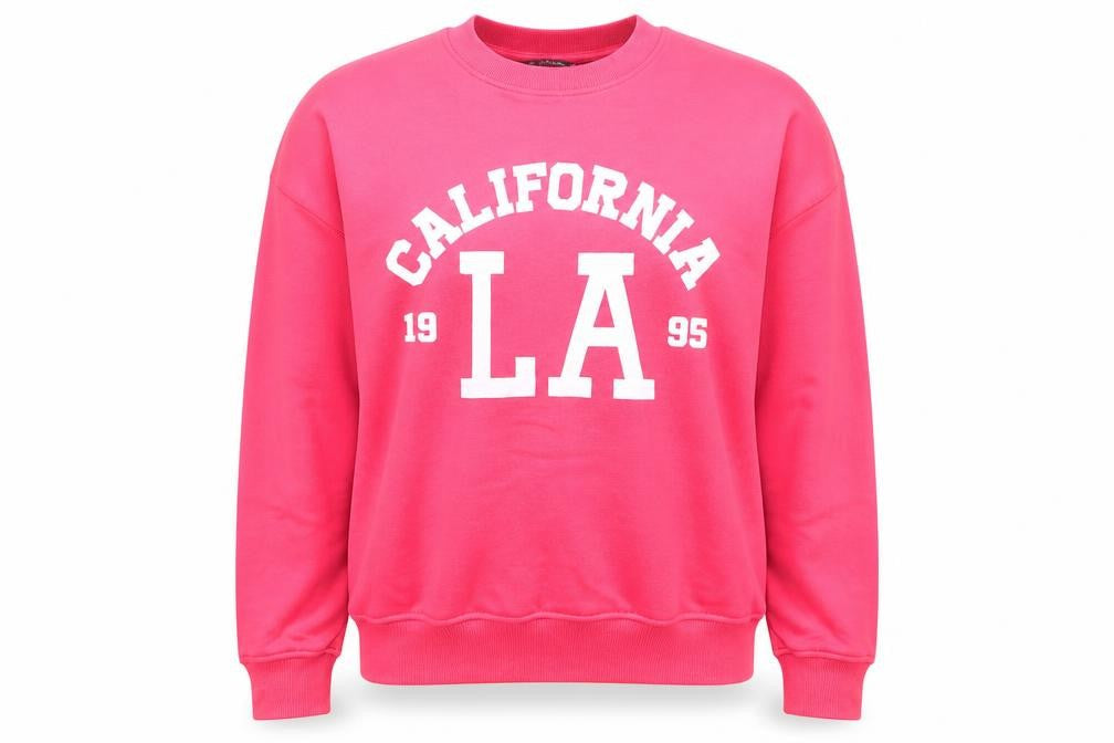 Front view of Dunnes Women Pink XS Pullover Sweatshirt California LA Graphic Print
