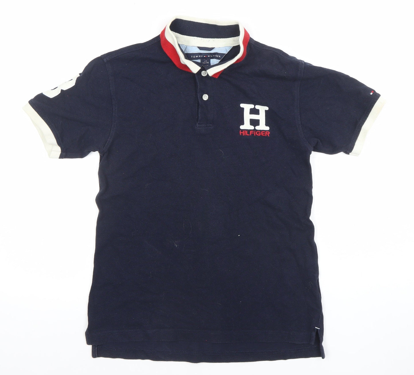 Tommy Hilfiger Women's Blue Cotton Polo Shirt L Collared Short Sleeve