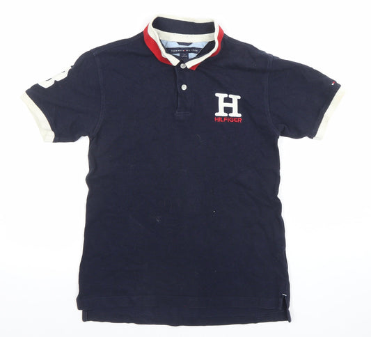 Tommy Hilfiger Women's Blue Cotton Polo Shirt L Collared Short Sleeve