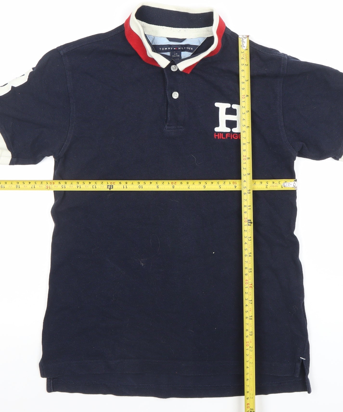 Tommy Hilfiger Women's Blue Cotton Polo Shirt L Collared Short Sleeve