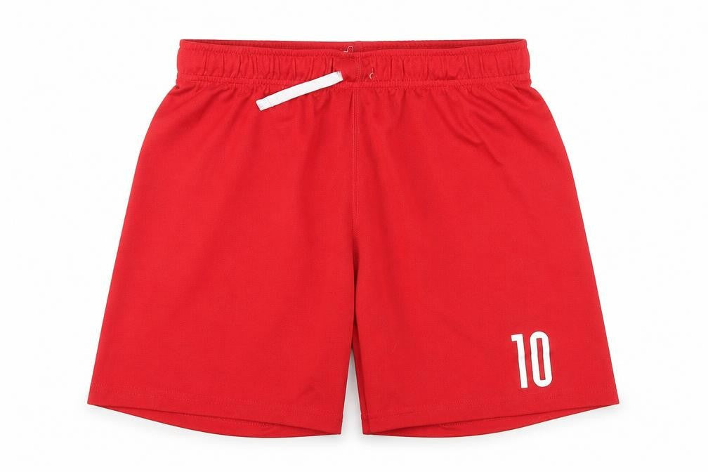 Front view of H&M boys’ red athletic sports shorts 11-12 years quick dry performance