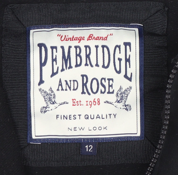 New Look Pembridge and Rose Black Full Zip Hoodie Size 12