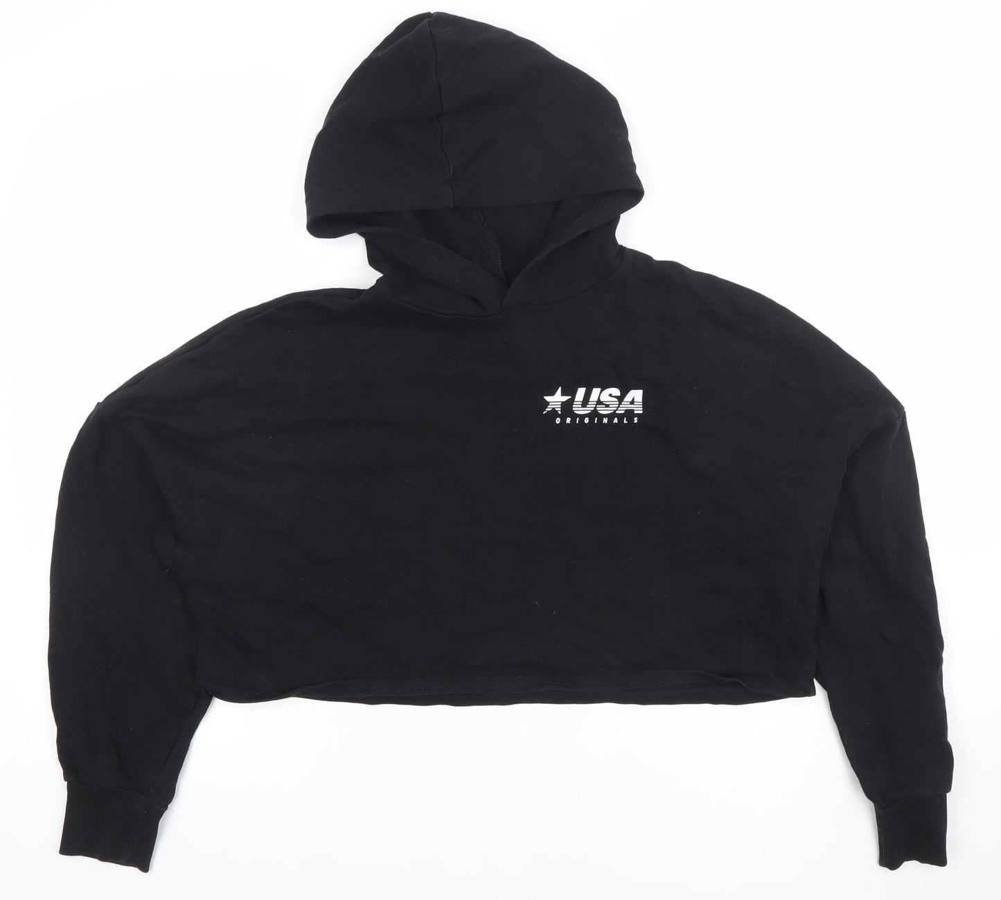 H&M Women’s Black Cropped Pullover Hoodie USA Originals M