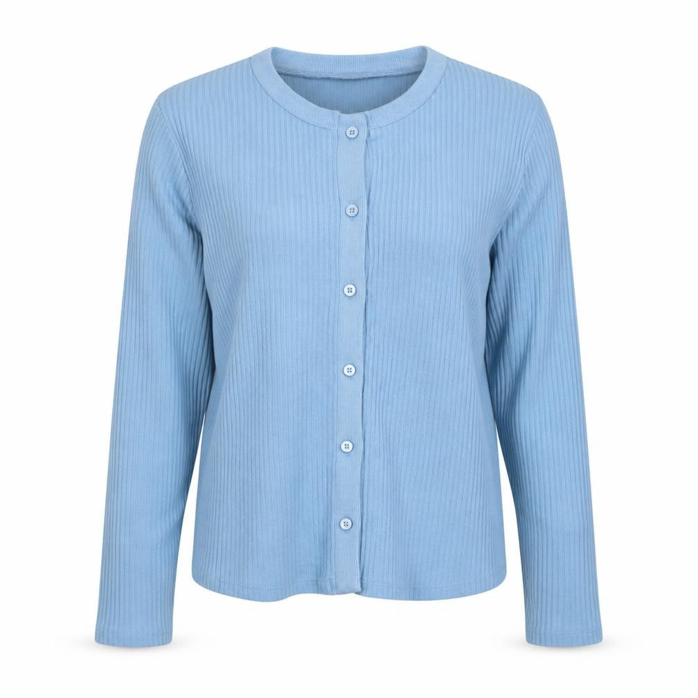 ASOS Design Women Blue Ribbed Button Cardigan Size L Long Sleeve Cotton Blend