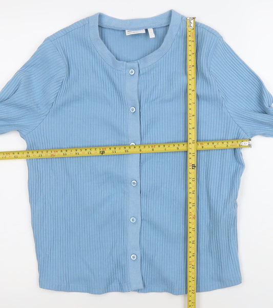ASOS Design Women Blue Ribbed Button Cardigan Size L Long Sleeve Cotton Blend